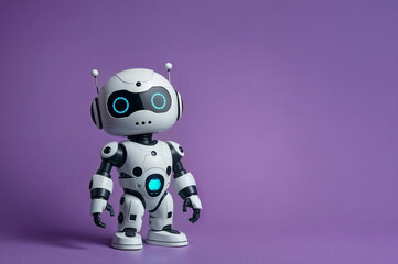 Cute Mini AI Robot Isolated on Plain Vibrant Color Background