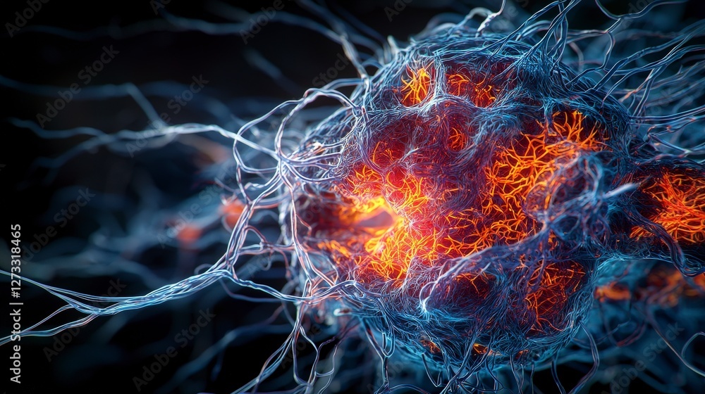 Poster Glowing neural connections depicting brain activity science lab closeup dark environment abstract concept
