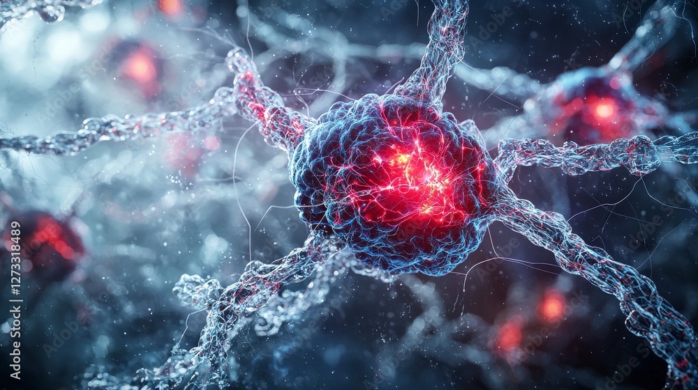 Poster Glowing neural connections illustrating brain activity digital realm science visualization abstract perspective