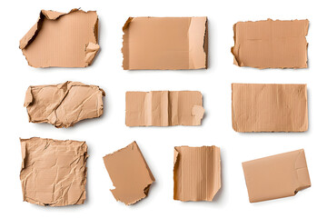 Cardboard pieces collection isolated on white background