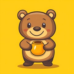 Cute Cartoon Bear Holding a Jar of Honey