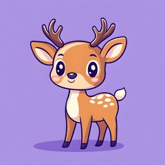 Obraz premium Cute Cartoon Deer on Purple Background in Simple Illustration