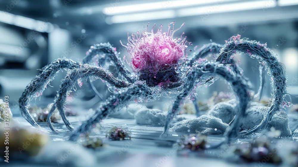 Poster Futuristic synthetic ecosystem unveiled complex engineered lifeform in advanced laboratory setting