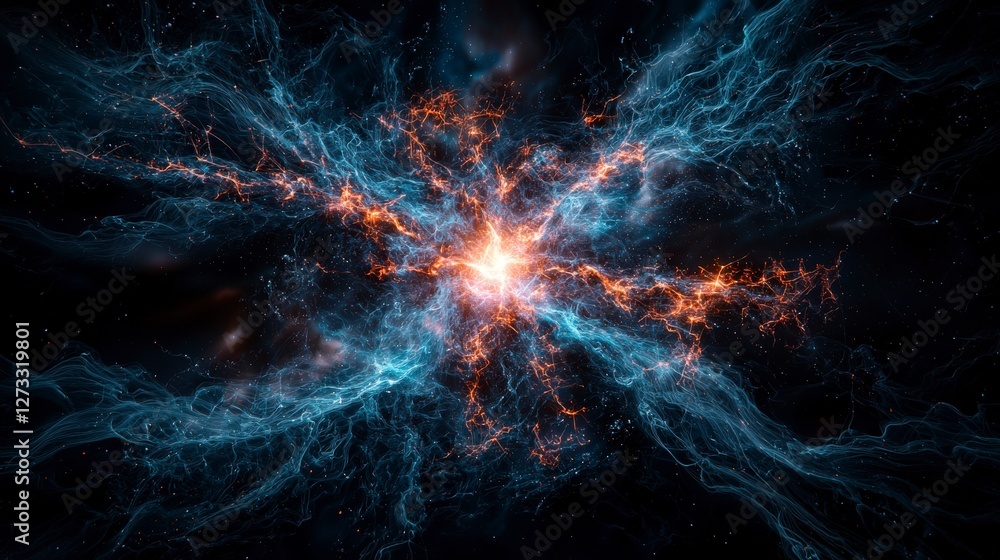 Aufkleber cosmic map of human migration travelers gliding through a surreal space environment