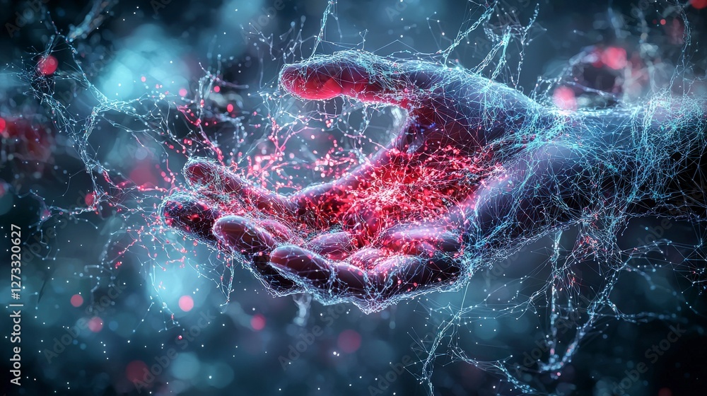 Poster digital empathy in action a hand of emotions virtual space digital art futuristic environment close-