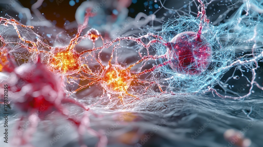 Fototapete Nanotechnology in action close-up view of molecular processes laboratory science visualization micro perspective