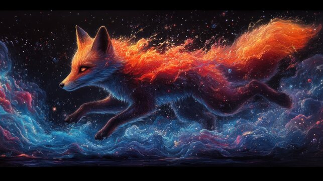 Fiery Fox Leaps Through Cosmic Nebula