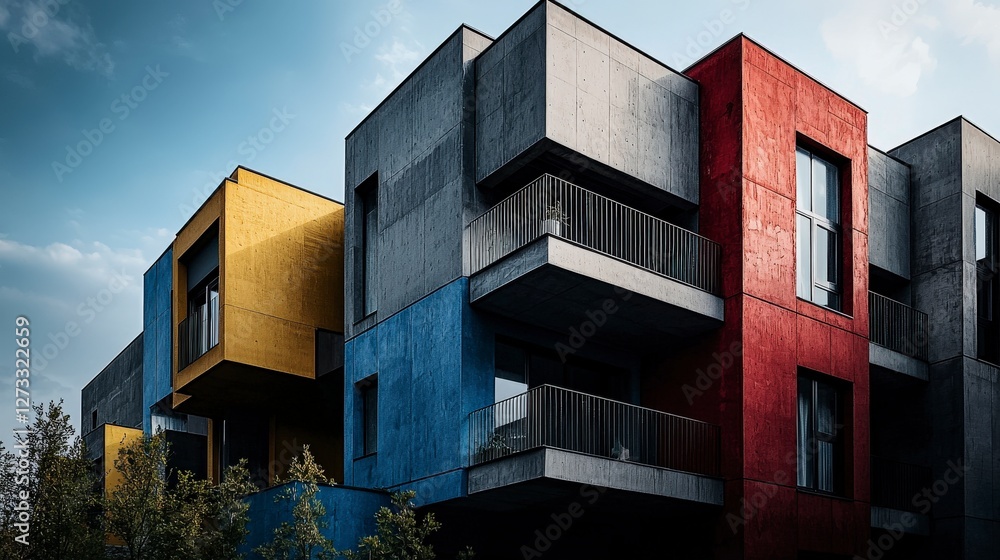 Poster minimalist color exploration of modern architecture urban environment building facade contemporary v