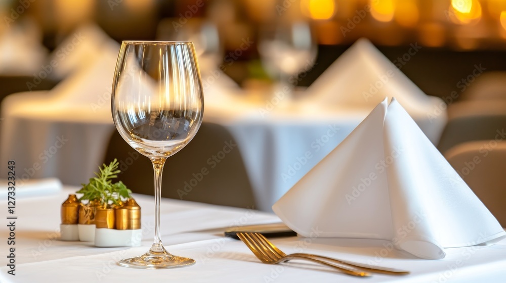 Poster elegant table setting in a fine dining restaurant with soft lighting and decorative elements
