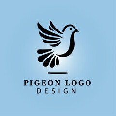 Fototapeta premium Black Pigeon Logo with Stylized Wings on Light Blue Gradient Background for Business, Peace, Communication, Corporate Identity, and Branding Concepts 