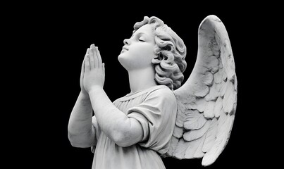 praying angel statue black and white photo, Generative AI