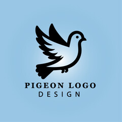 Black Pigeon Logo with Stylized Wings on Light Blue Gradient Background for Business, Peace, Communication, Corporate Identity, and Branding Concepts
