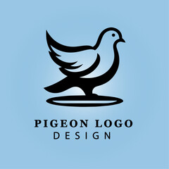 Black Pigeon Logo with Stylized Wings on Light Blue Gradient Background for Business, Peace, Communication, Corporate Identity, and Branding Concepts
