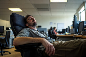 Tired Worker Resting in Office Chair After a Long Day at Work