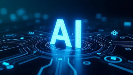  Neon AI Symbol Designed by Artificial Intelligence on Circuit Board