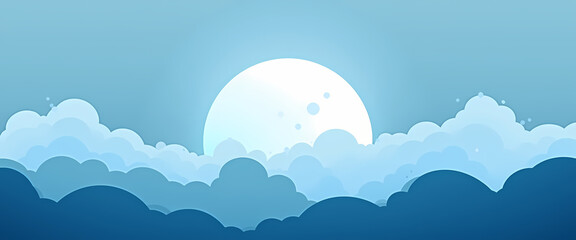 Fototapeta premium Illustration of serene moonrise, glowing moon above clouds in soft pastel colors, peaceful landscape, copy space
