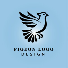 Black Pigeon Logo with Stylized Wings on Light Blue Gradient Background for Business, Peace, Communication, Corporate Identity, and Branding Concepts
