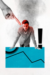 Trend image vertical photo collage of serious businessman look graph decline gearwheel recession...