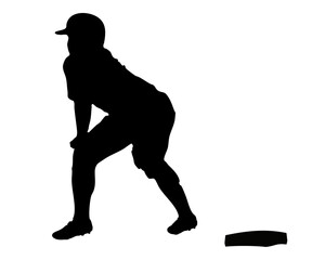 リードを取る野球ランナーのシルエット