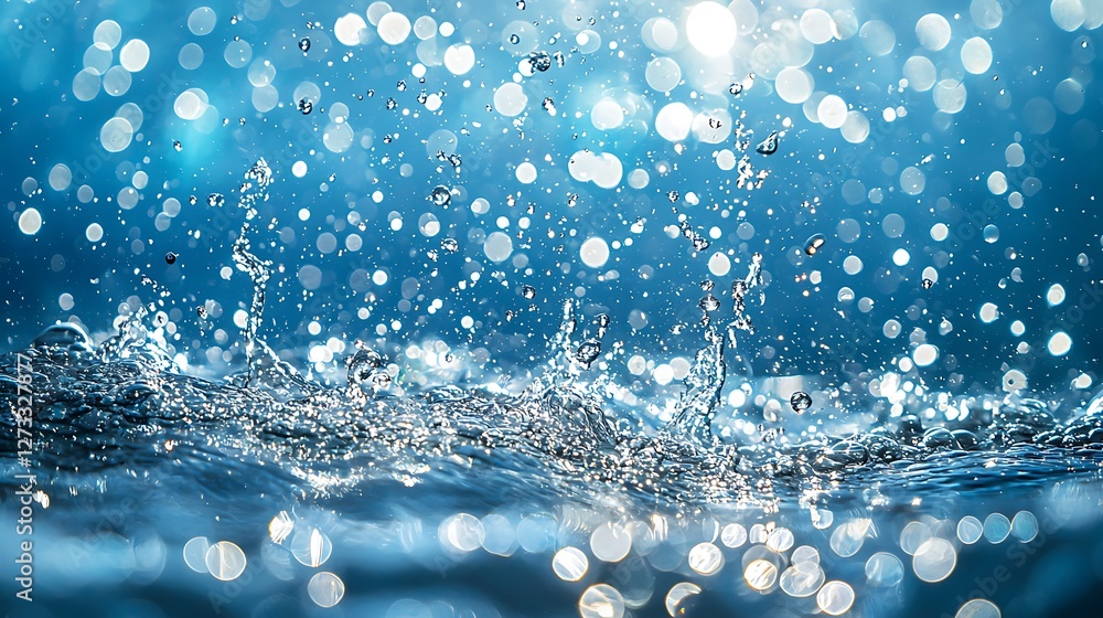 Aufkleber Close-up view of water splashing with bokeh effect background, abstract and refreshing