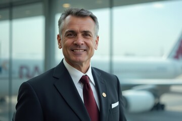 Fototapeta premium Head and shoulders Portrait of an elegant stylish Qatari 50 years old male flight attendant in uniform.