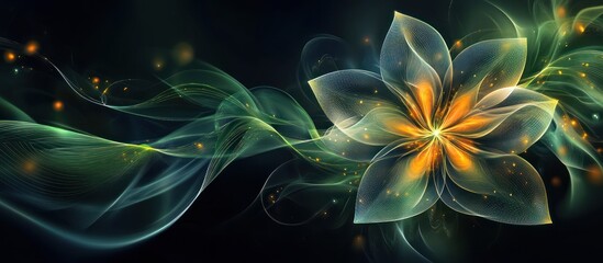 Glowing flower, dark background, digital art, website header