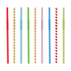 Cocktail straws. Cocktail straws of different colors and shapes in cartoon style. Colored cocktail straws. Vector illustration