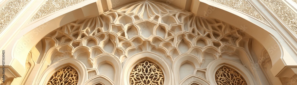 Poster Intricate architectural detail featuring latticework and arches of a building