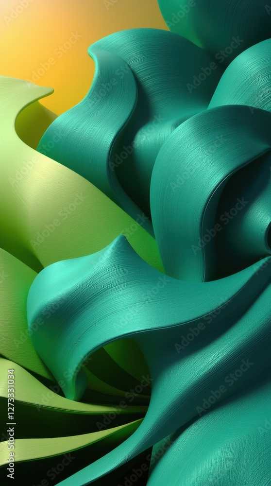 Poster a vibrant close-up of swirling teal and green shapes creating a dynamic, textured appearance against