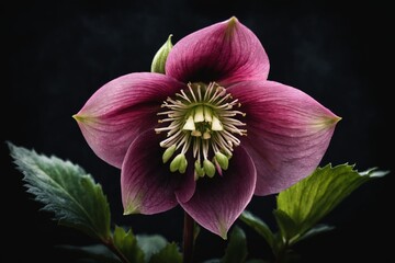Close-up of a purple hellebore flower