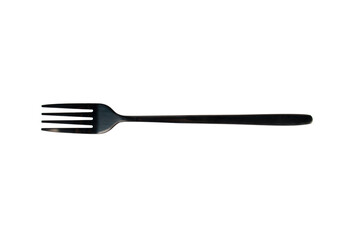 Metal black fork on transparent background