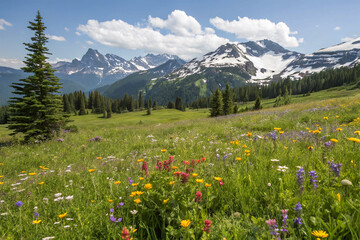 Naklejka premium Alpine meadow with wildflowers