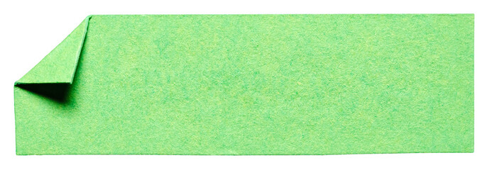 Green isolated cut out blank paper note cardboard with folded corner dog-ear earmark and copy space...