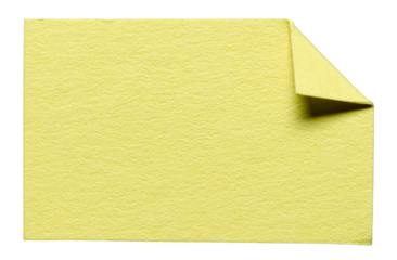 Yellow isolated cut out blank paper note cardboard with folded corner dog-ear earmark and copy space for text, transparent png background design element