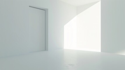 Minimalist White Room with Door and Sunlight