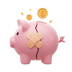 a broken piggy bank with a band-aid, symbolizing financial vulnerability