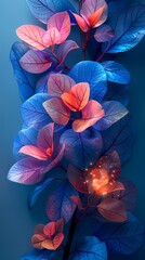 Digital technology translucent fantasy leaves plant abstract graphic poster background