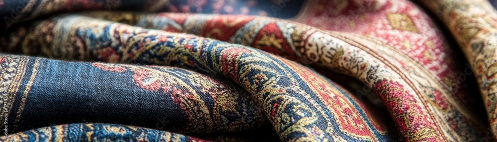 Poster Close up of folded fabric with intricate oriental patterns