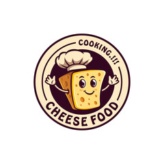 Character Cheese with chef hat logo design concept vector. Creative Cheese food Logo Design Template