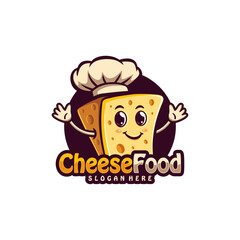 Character Cheese with chef hat logo design concept vector. Creative Cheese food Logo Design Template