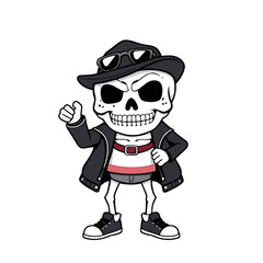 a skull emoji wearing a hat, sunglasses, and a jacket, giving the impression of a cool and confident character.