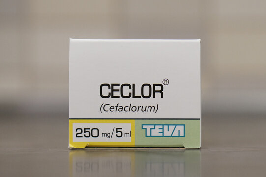 Polish Ceclor medicine in a box on a table