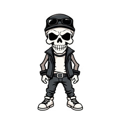 a skull emoji wearing a helmet, goggles, and a leather jacket.