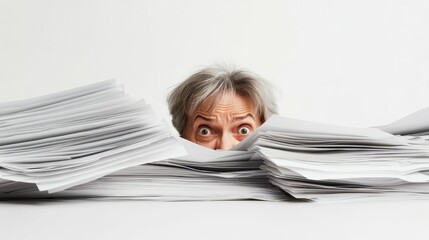 Retirement worry. A senior person looking at pension documents with visible concern, sitting at a desk