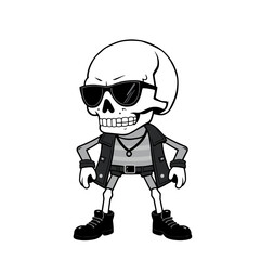 a skull emoji wearing sunglasses, a leather jacket, and boots.