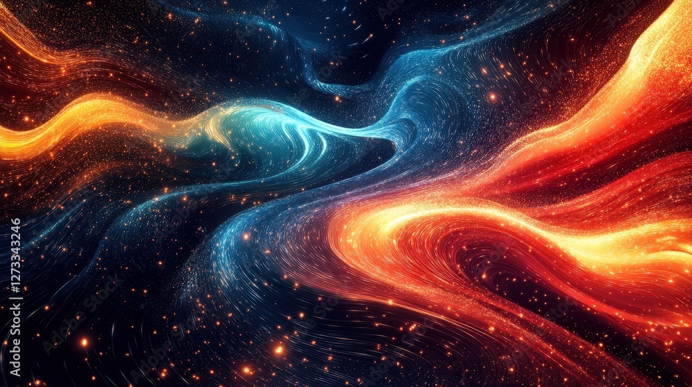 Poster a vibrant abstract background of flowing golden lines and glowing particles, emanating elegance and 