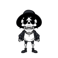 a skull emoji wearing a hat, sunglasses, and a leather jacket.
