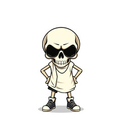 a skull emoji wearing sunglasses and a white t-shirt, with a confident and assertive pose.