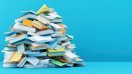A vibrant pile of assorted papers and notebooks against a bright blue background, symbolizing organization challenges or academic life.A close-up of medical records in a file cabinet, focusing on the 