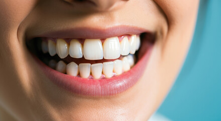Fototapeta premium Close-up of female adult smiling with perfect teeth.